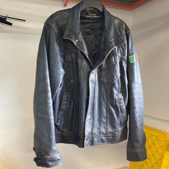 Dolce & Gabbana Black Leather Bomber Jacket